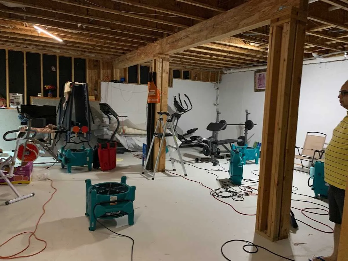 Basement drying equipment setup for Contents Cleaning & Restoration in Leonardtown